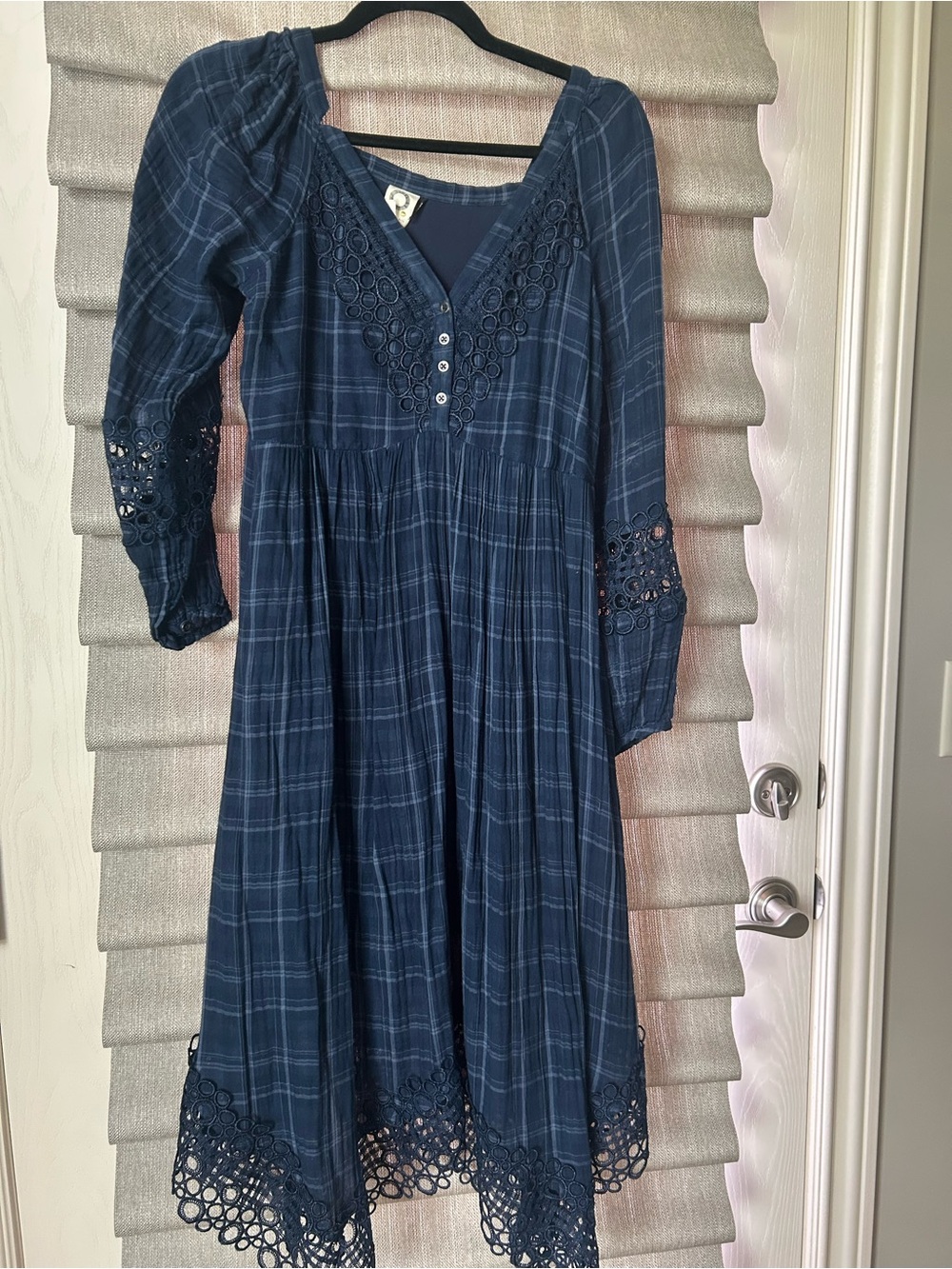 Navy Plaid Midi Dress with Lace Trim - Brand Akemi + Kin